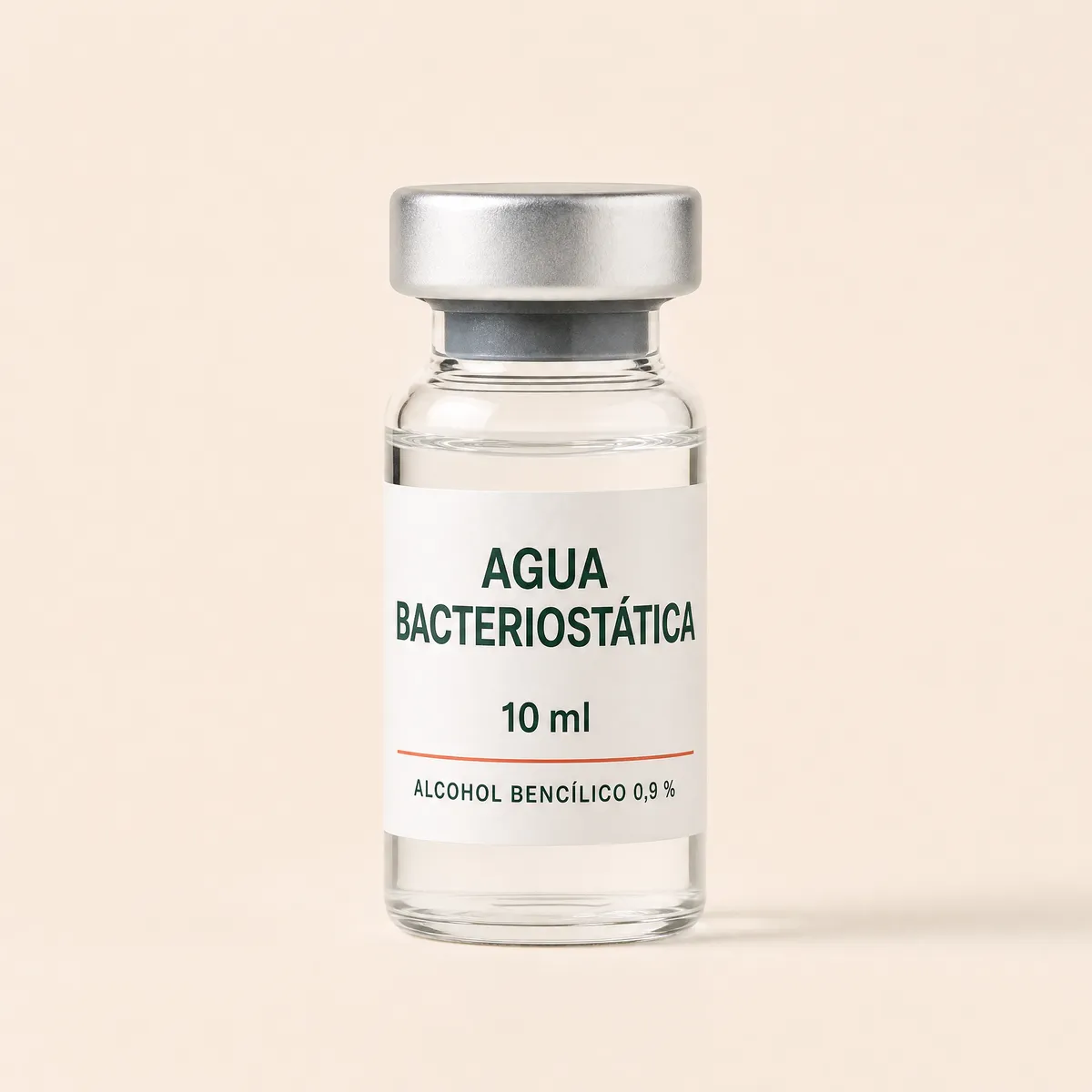 Vial de agua bacteriostática de 10 ml con alcohol bencílico al 0,9 %