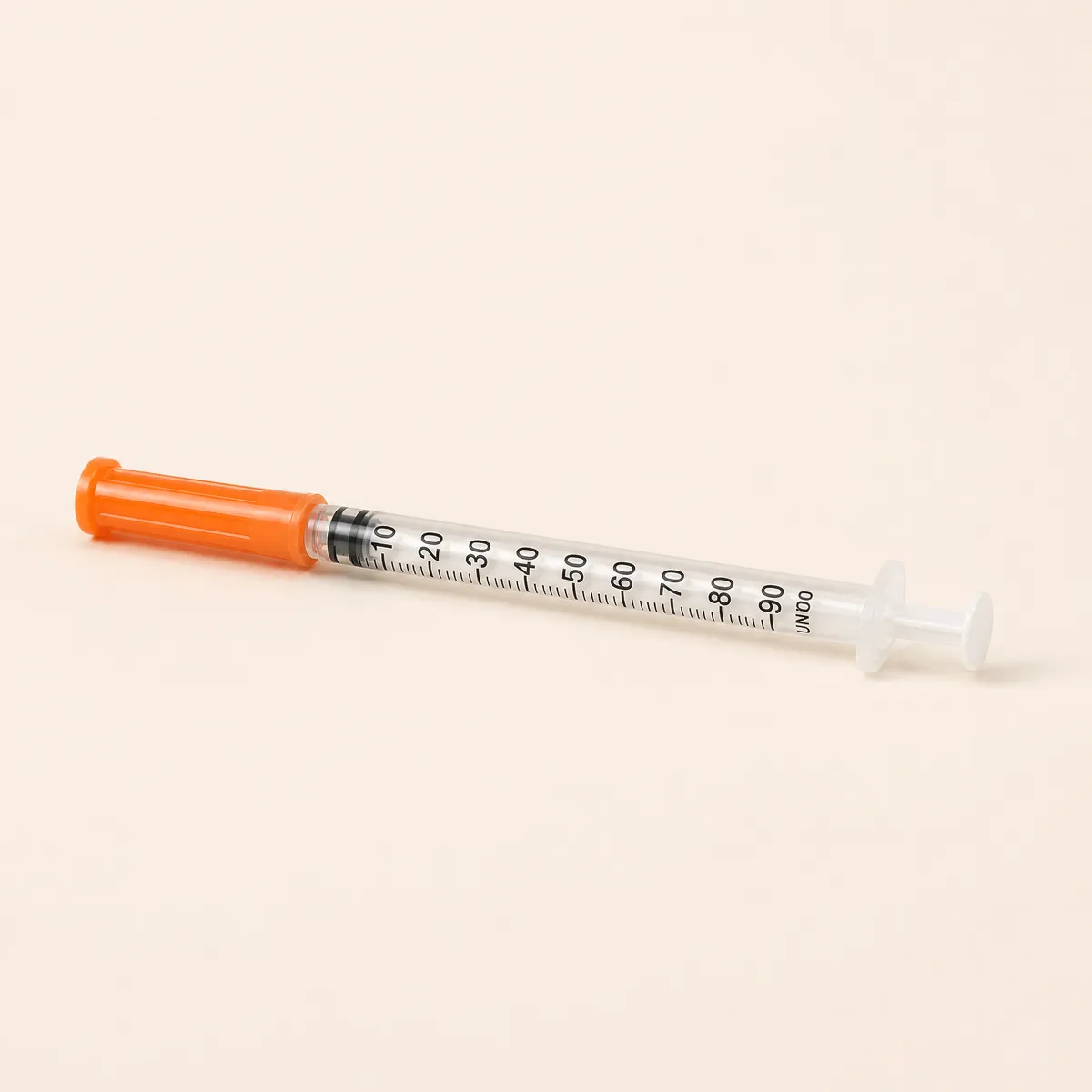 Jeringa de insulina U-100 de 1 ml con tapa naranja
