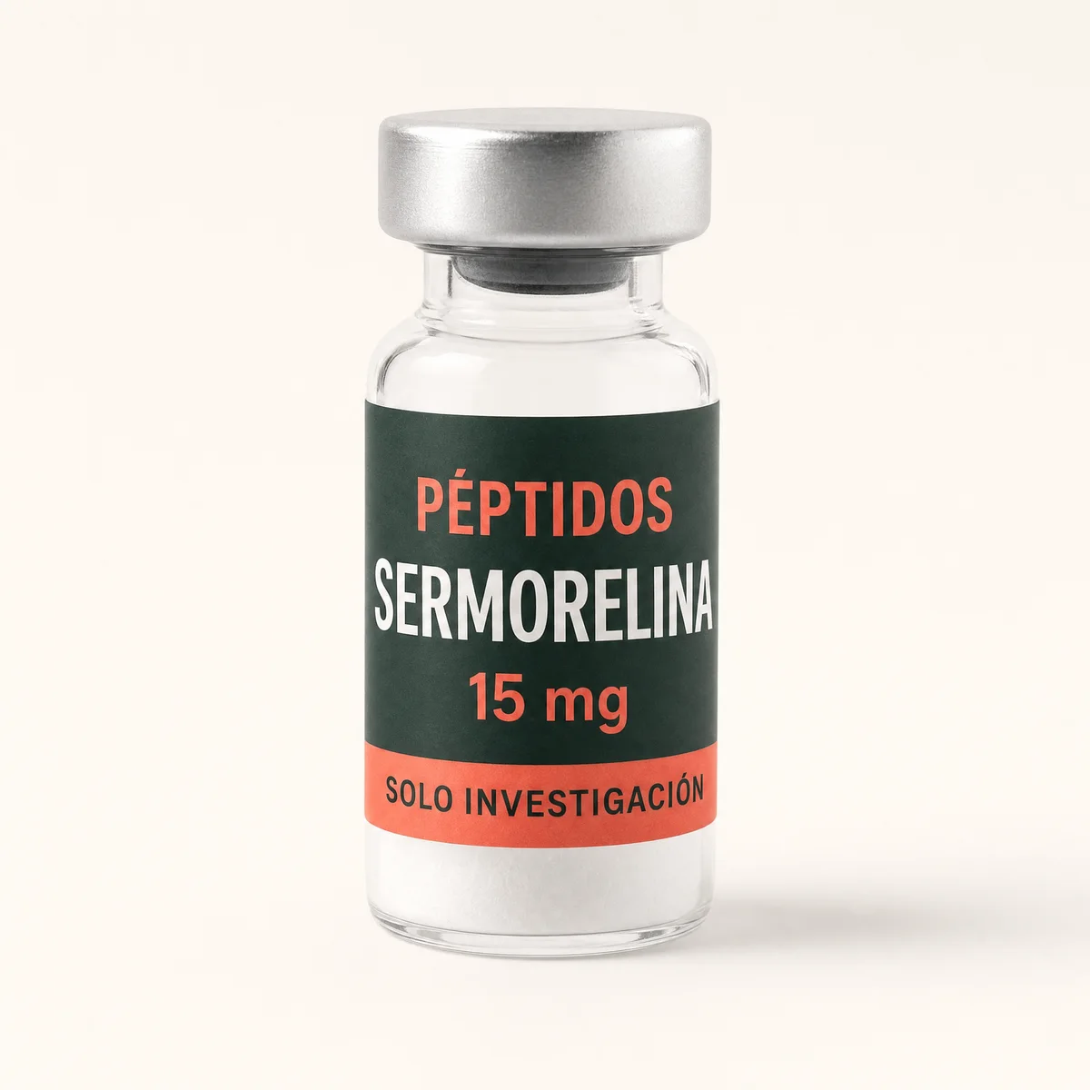 Vial ilustrativo de Sermorelina de 15 mg