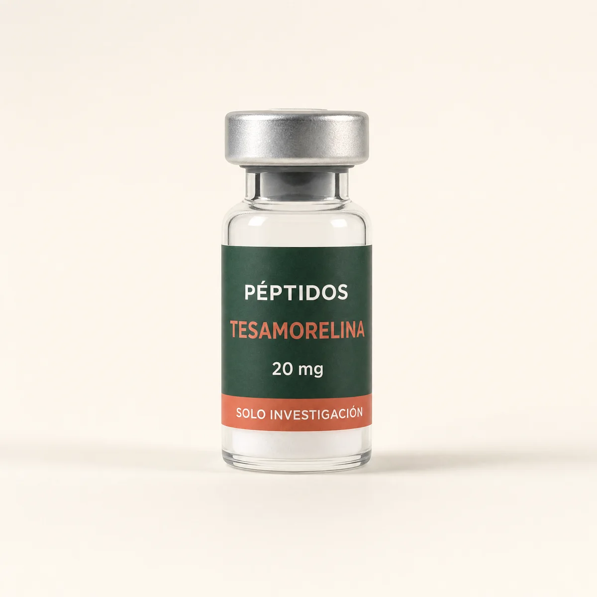 Vial ilustrativo de Tesamorelina de 20 mg