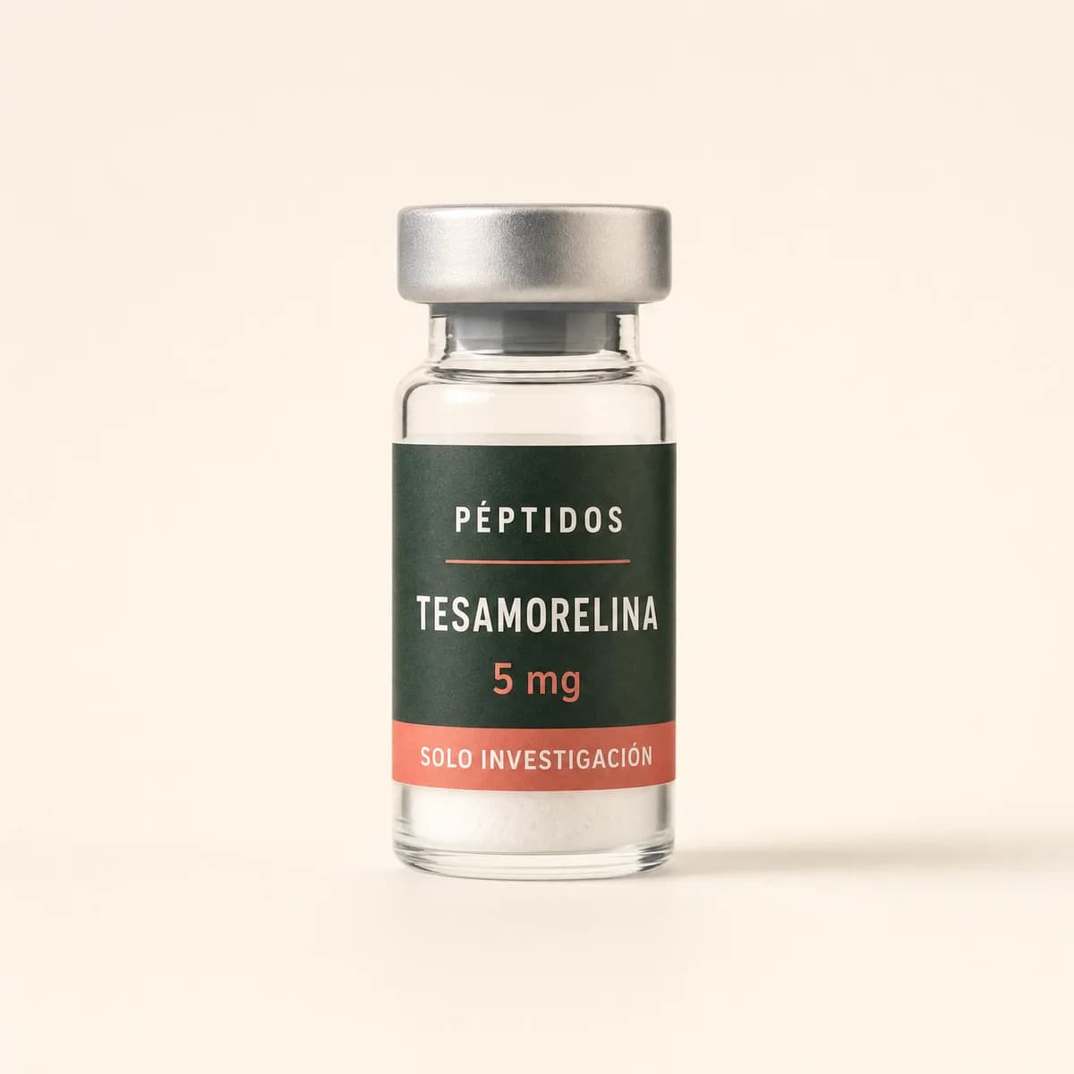 Vial ilustrativo de Tesamorelina de 5 mg