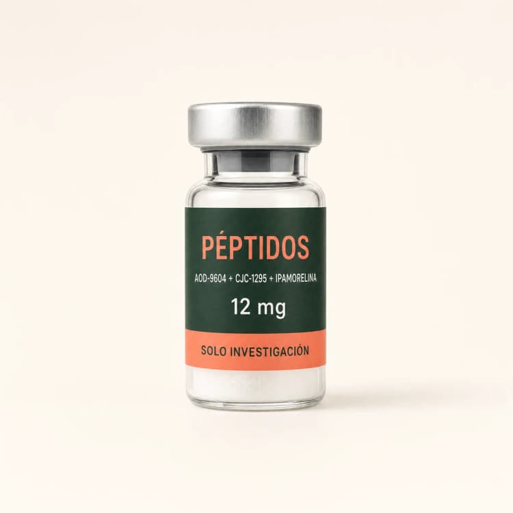 Vial ilustrativo de AOD-9604 + CJC-1295 + Ipamorelina de 12 mg