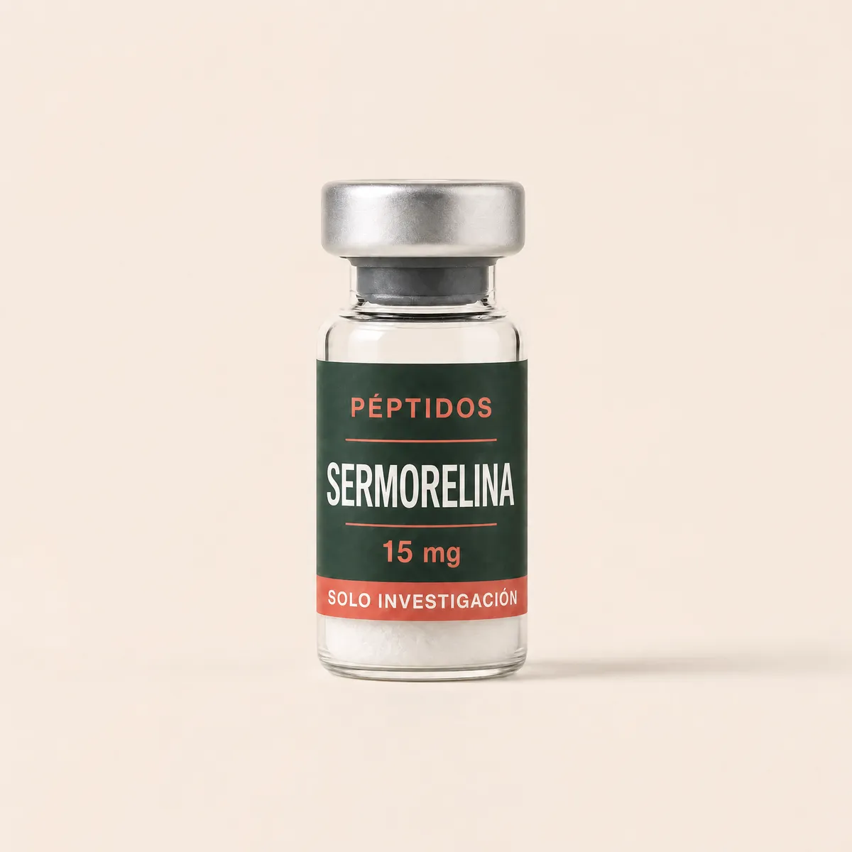 Vial ilustrativo de Sermorelina de 15 mg